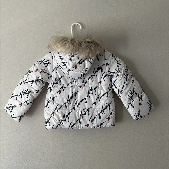 Tommy Hilfiger Other - NWT Tommy Hilfiger Coat Sz 5 Jacket Hood Faux Fur Logo White Blue Pocket Lining